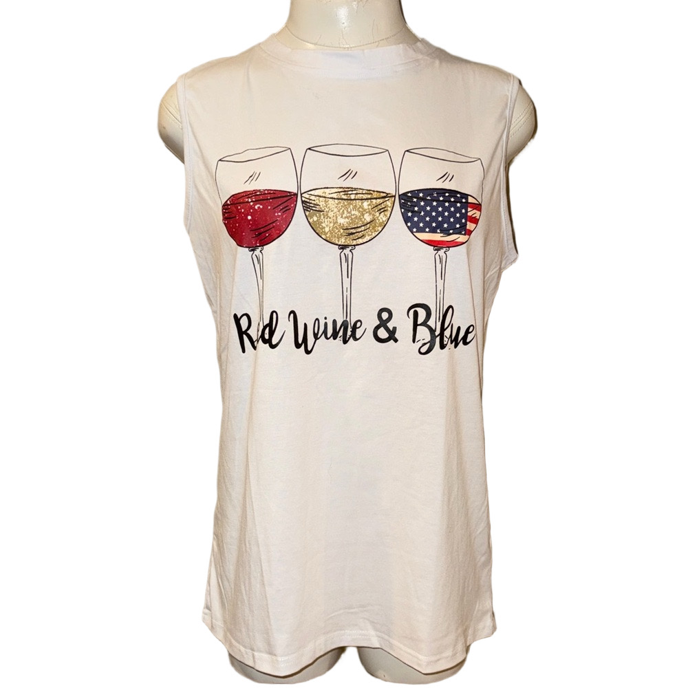 Women’s Red Wine & Blue Sleeveless Top